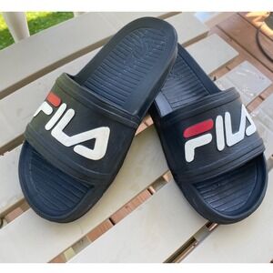 Fila Slides Sandals Logo Comfort Casual Black Red Kids Size 5 NWOT